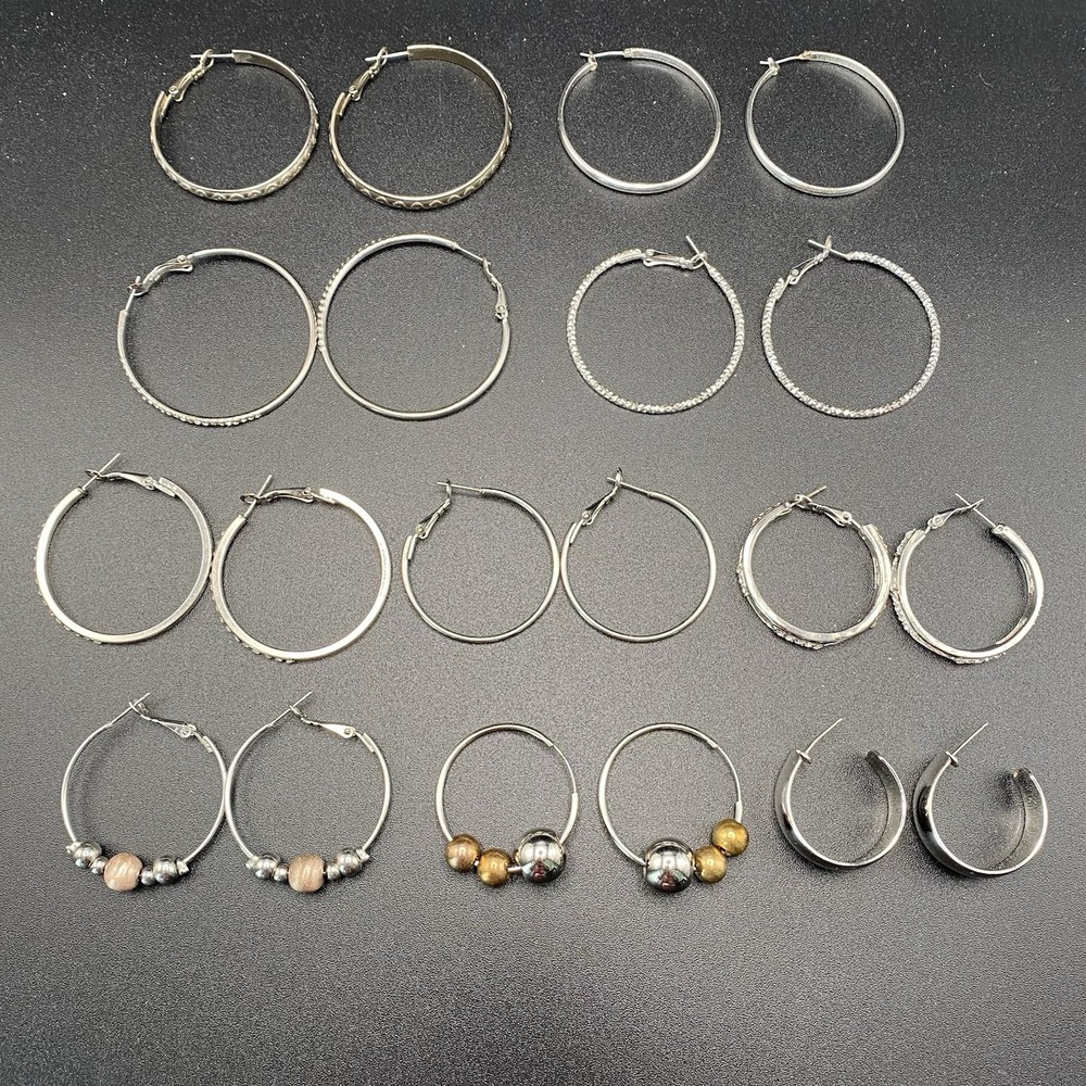 Unsigned Silver Tone Hoop Earrings Vintage Style Mixed Lot 10 Pairs
